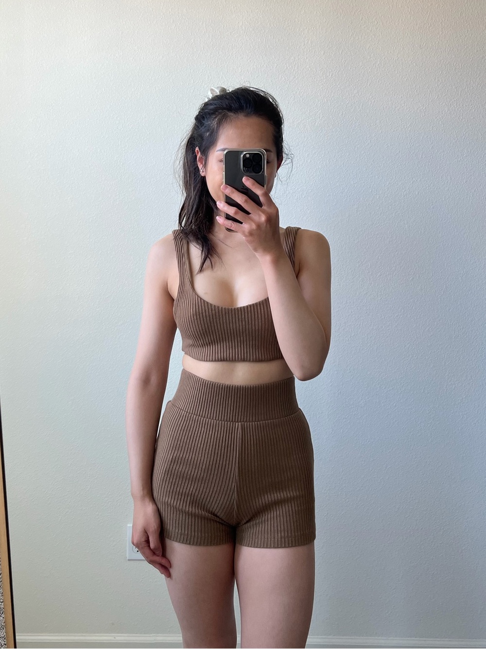 Zara Brown ribbed crop top and shorts set
